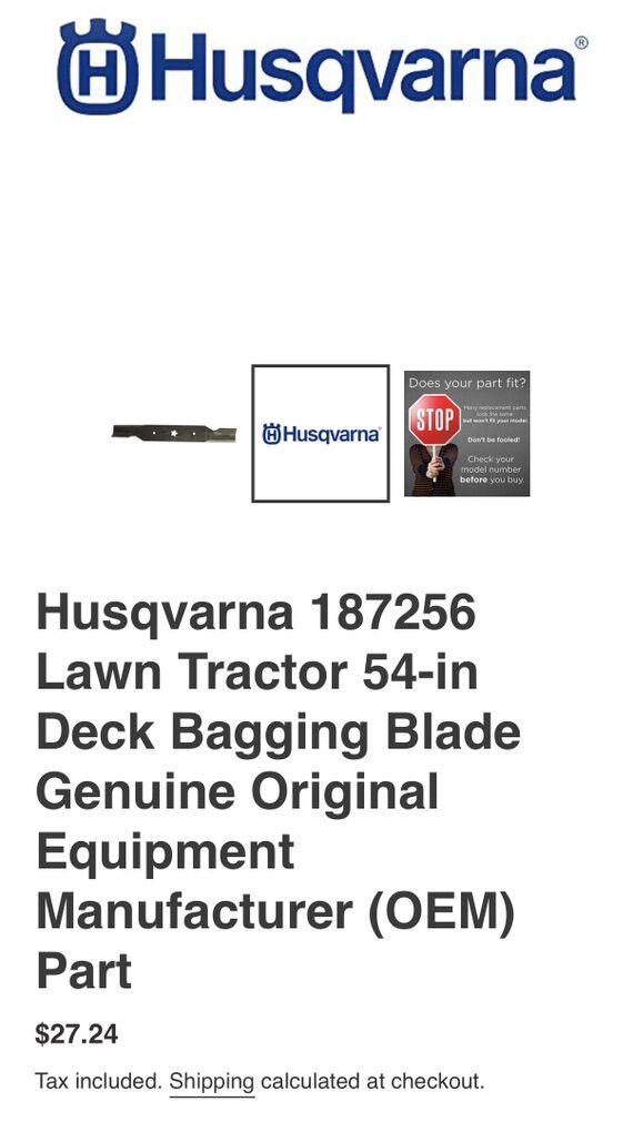 NEW! Husqvarna Lawn Tractor 54-in Blade