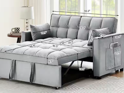 Grey 3 In 1 Velvet Convertible Sofa Bed