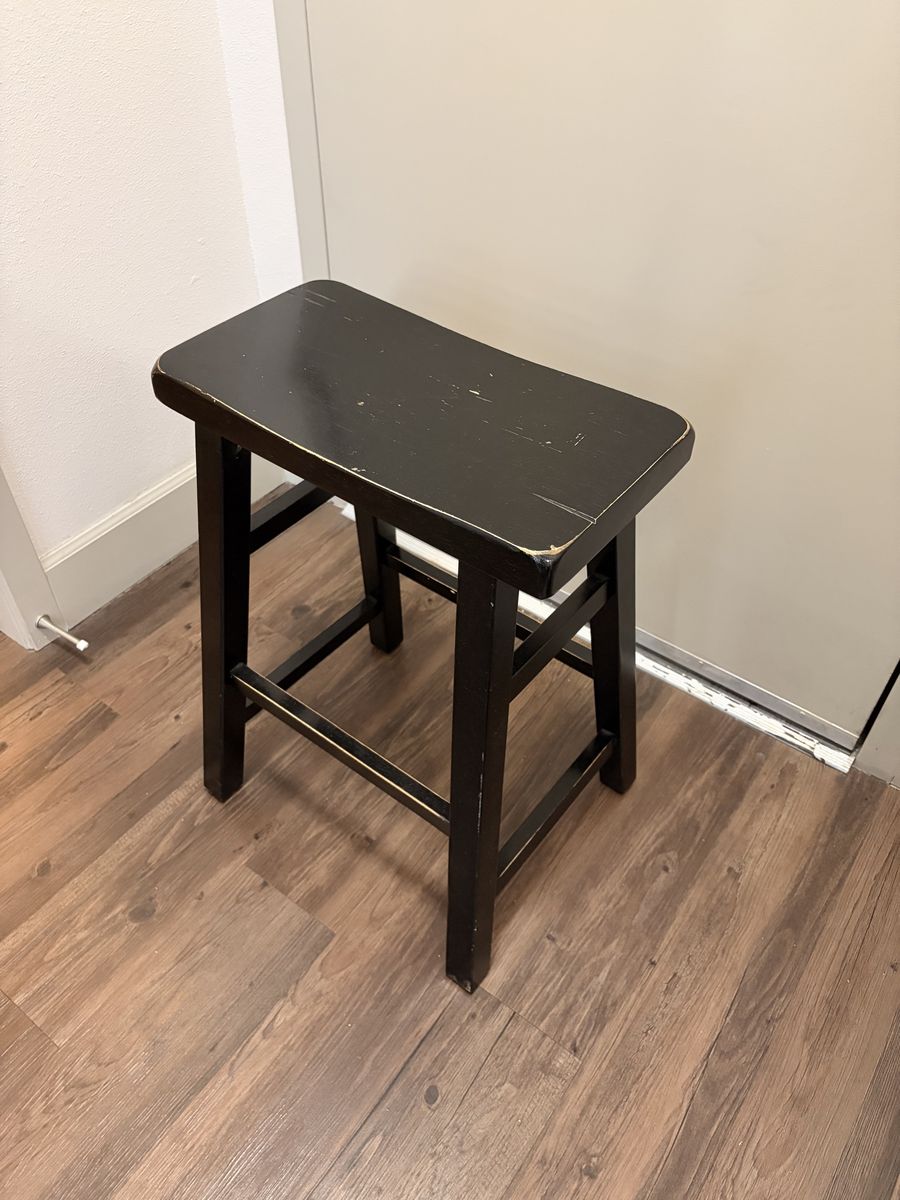 Black Wooden Kitchen Stool with Rectangular Seat