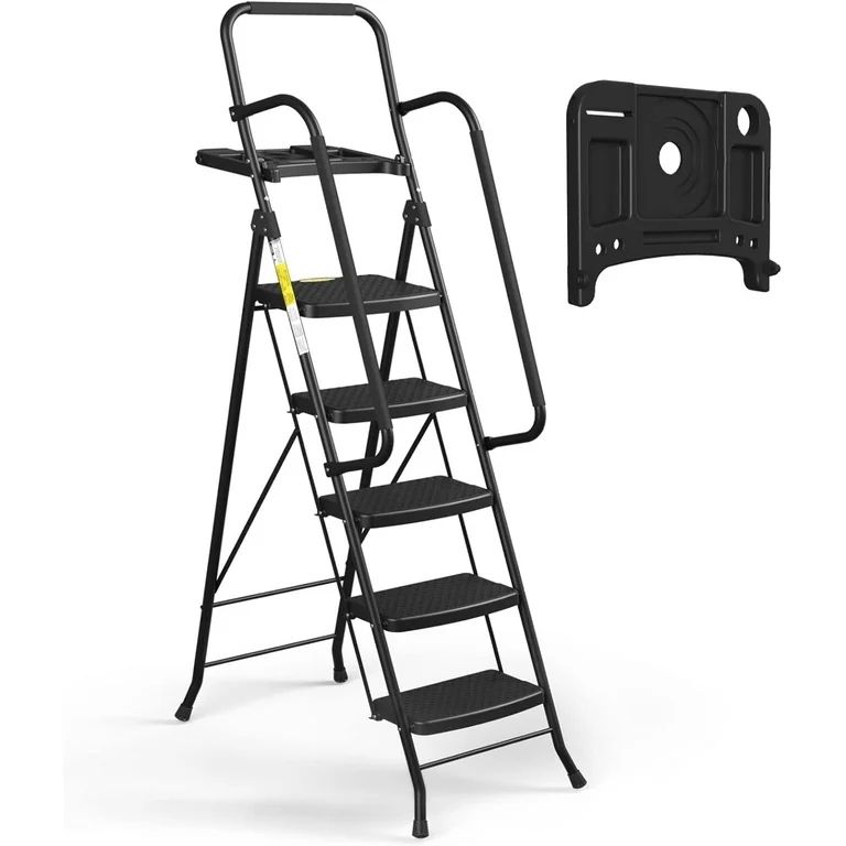 HBTower Folding 5-Step Ladder with Handrails
