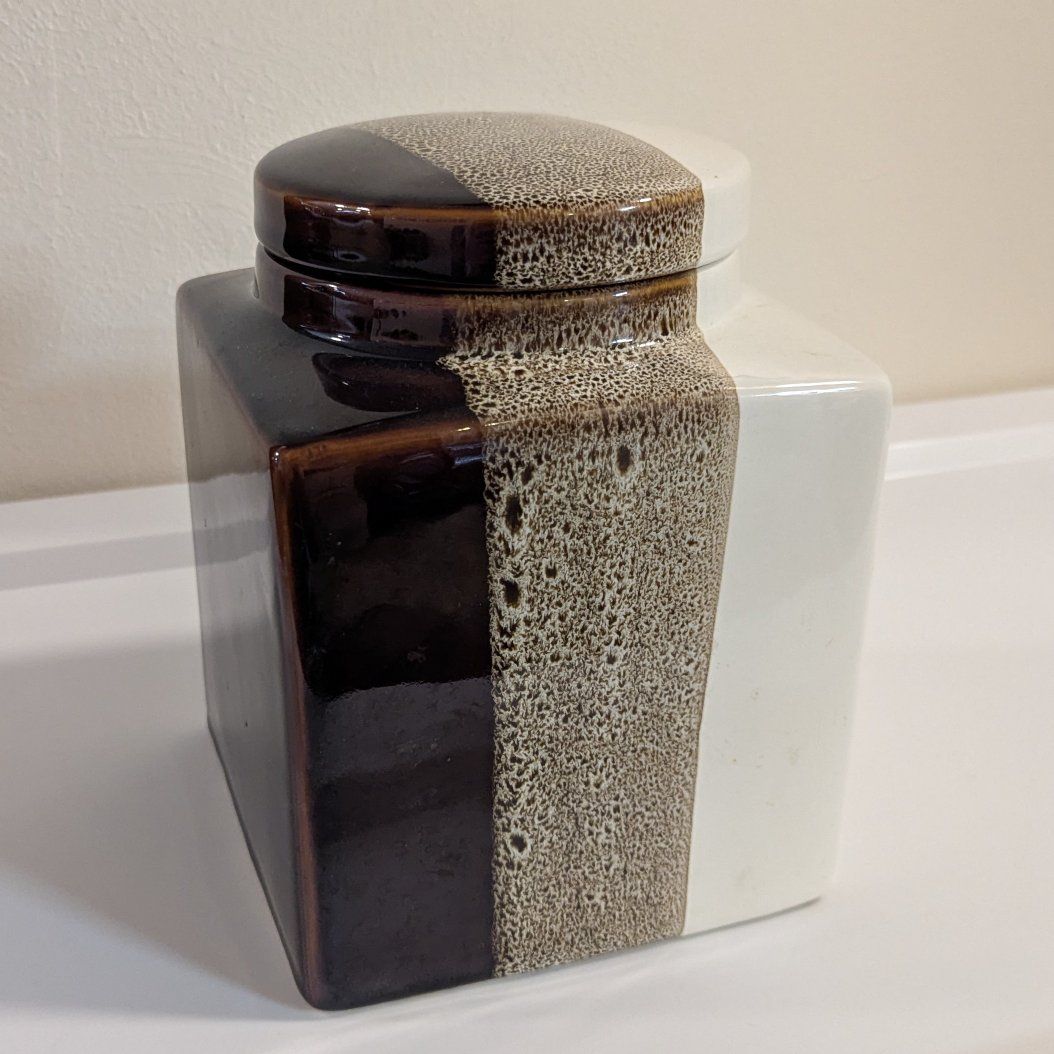 Pier 1 tri-color stoneware canister