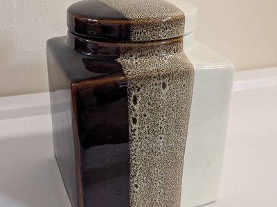 Pier 1 tri-color stoneware canister