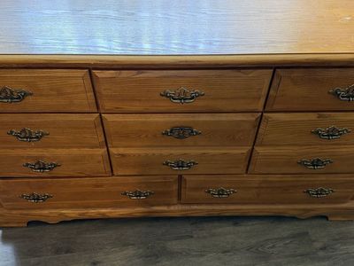 Solid oak dresser and nightstand