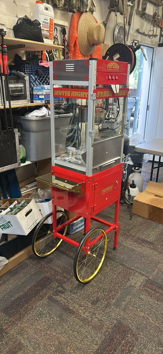 Popcorn Popper Blossom Movie Night Fresh Popcorn Cart Machine - Red & Gold Carnival Style