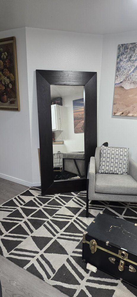 Large Modern Wood Full Length Floor Mirror - Dark Brown Frame