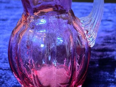 Vintage Cranberry Fenton Pink Glass Mini Pitcher with Clear Applied Handle