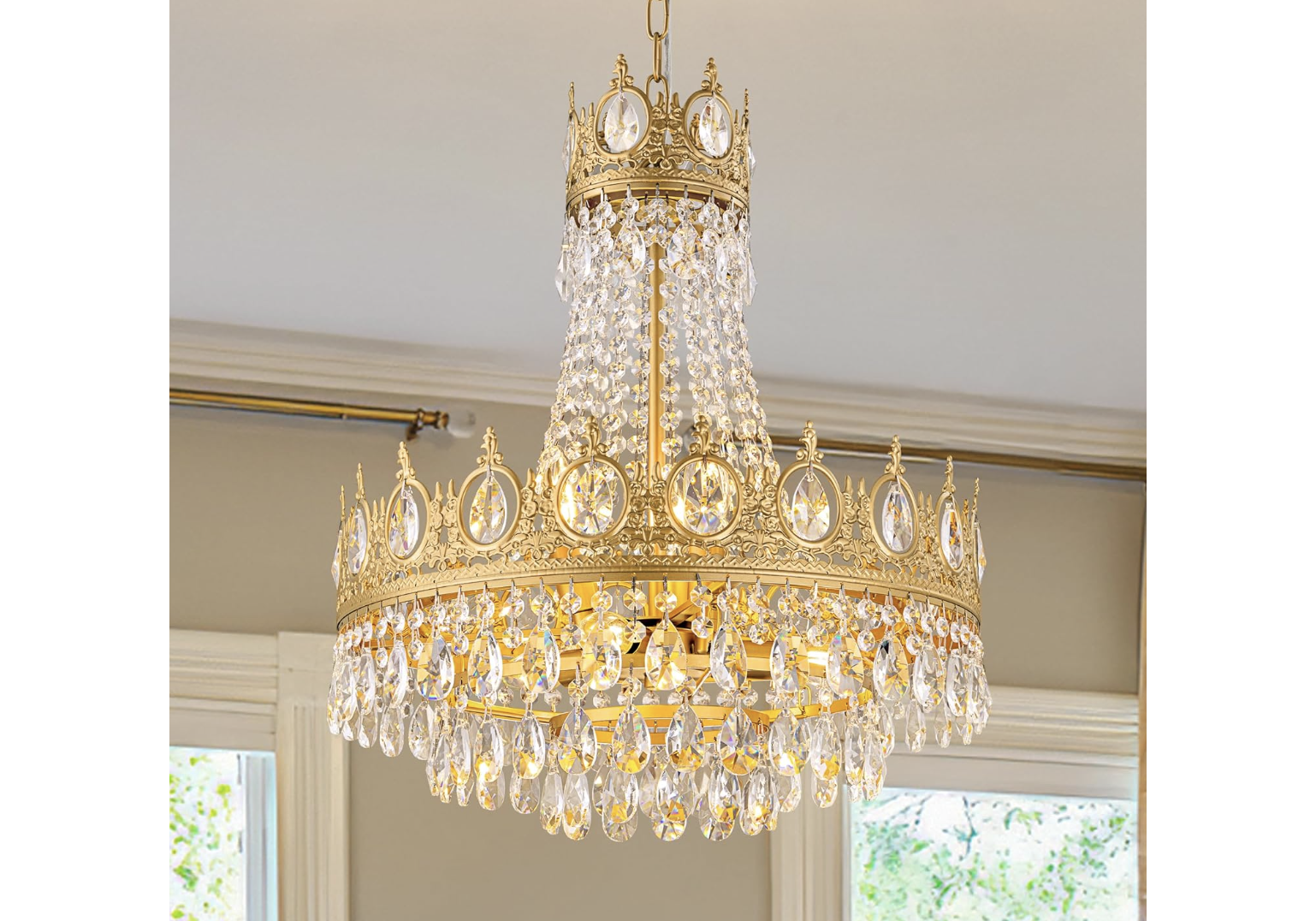 New in Box Gold Chandelier French Empire Crystal Chandeliers 6-Light Modern Luxury Ceiling Light Fixture