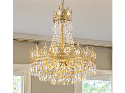 New in Box Gold Chandelier French Empire Crystal Chandeliers 6-Light Modern Luxury Ceiling Light Fixture