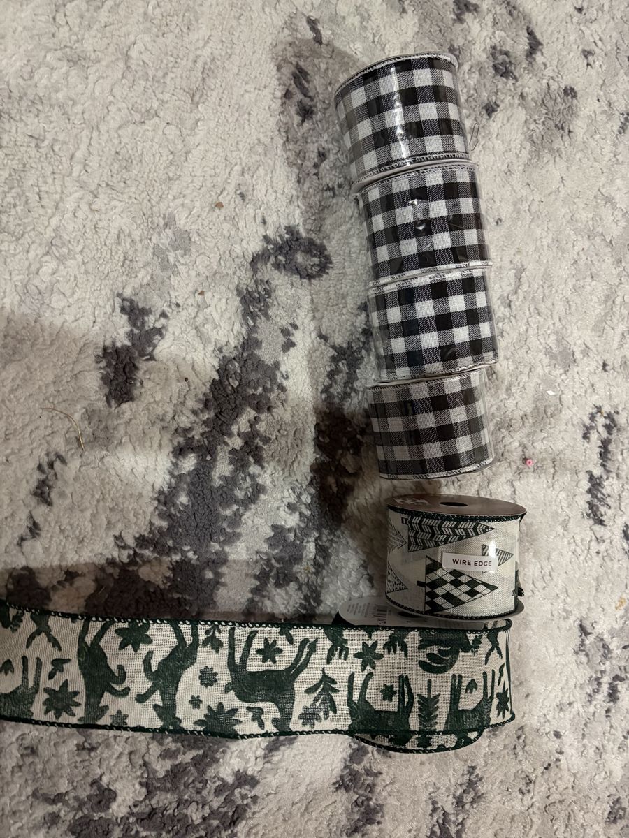 Assorted Holiday Craft Ribbon Lot Wire Edge Black White Green
