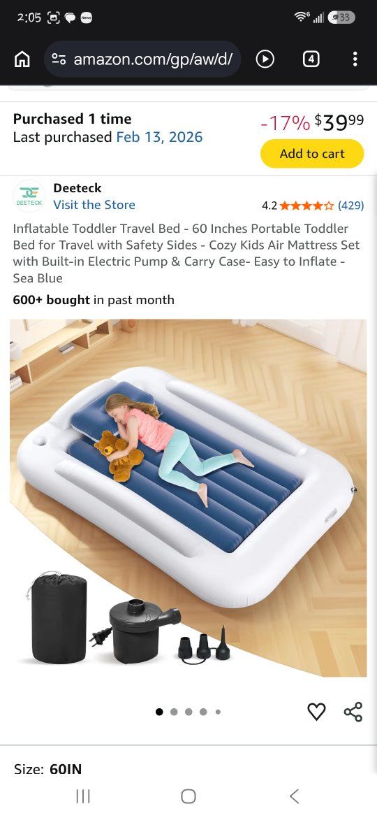 toddler/kids air mattress - brand new in box