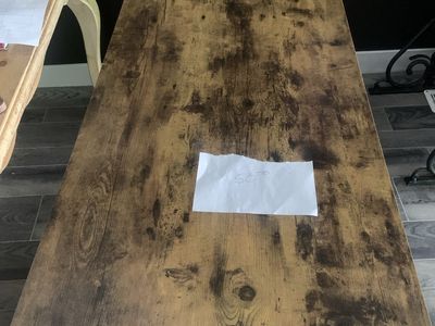 Rustic Industrial Console Table/Desk - 55-inch Faux Wood Grain Top, Black Metal Legs
