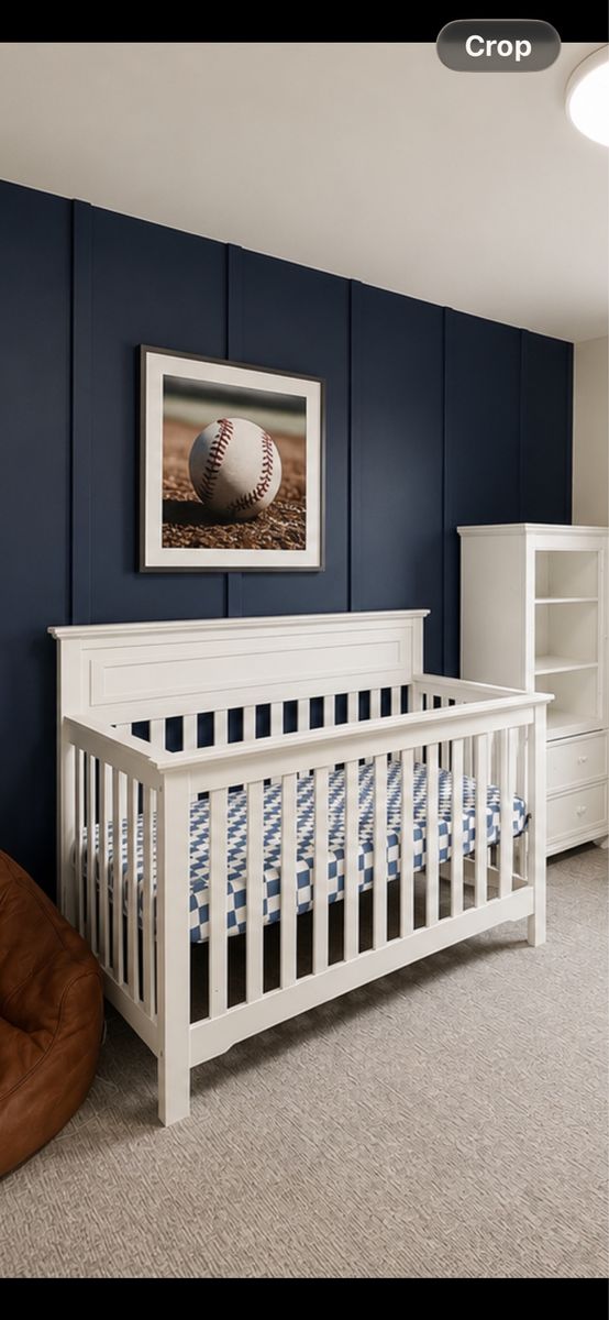 White Wooden Baby Crib with Slatted Sides