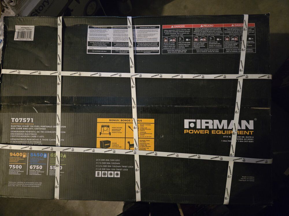 Firman 9400W tri fuel generator.