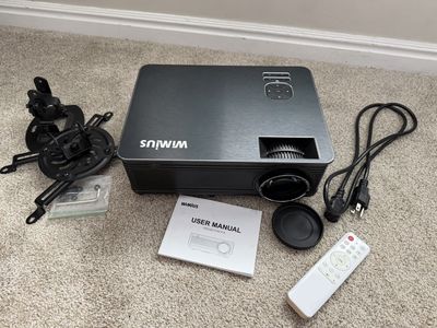 WiMiUS P18 Projector with Mount, Remote, Manual, and Power Cable