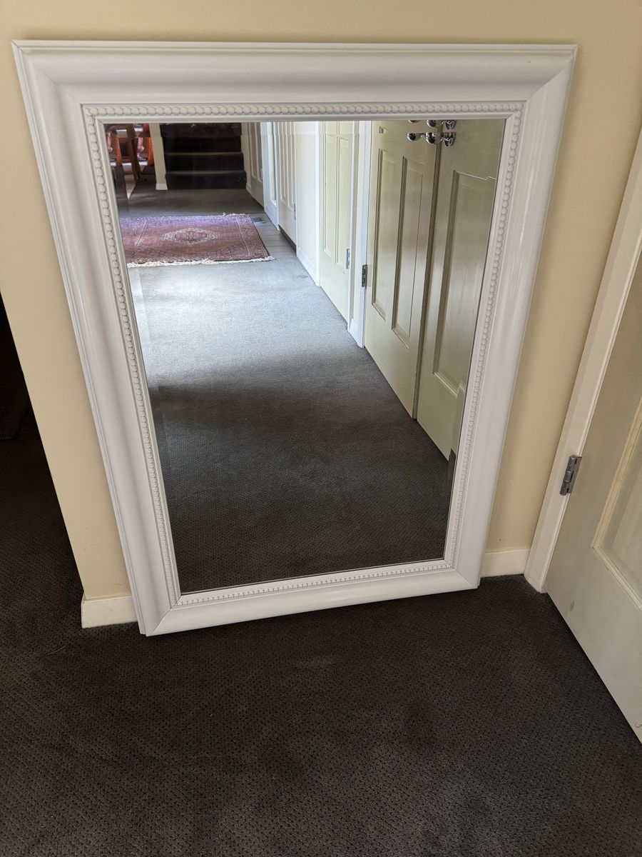 White Ornate Wall Mirror - Large Rectangular Decorative Frame, 43" x 31"