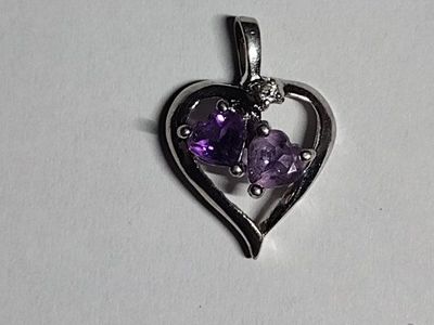 .925 SILVER HEART PENDANT WITH AMETHYSTS AND A NATURAL DIAMOND