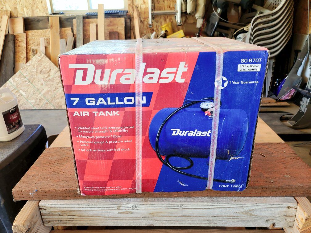 Duralast 80-970T 7 Gallon Portable Air Tank - 125 PSI Max, 50" Air Hose with Ball Chuck