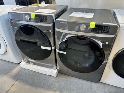 New open box Samsung 4.5 cu. ft. Large Capacity Smart Front Load Washer with Super Speed Wash and 7.5 cu. ft. Smart ELECTRIC Dry