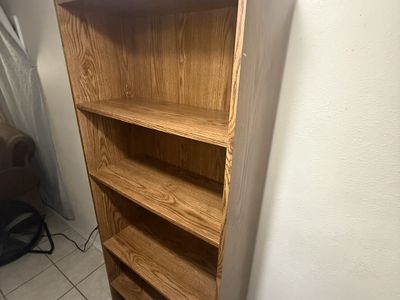 Tall Wooden Bookshelf with 5 Shelves - Brown Wood Grain Finish