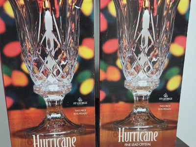 Set of 2 St George Crystal Hurricane Fine Lead Crystal Candle Holders NIB
