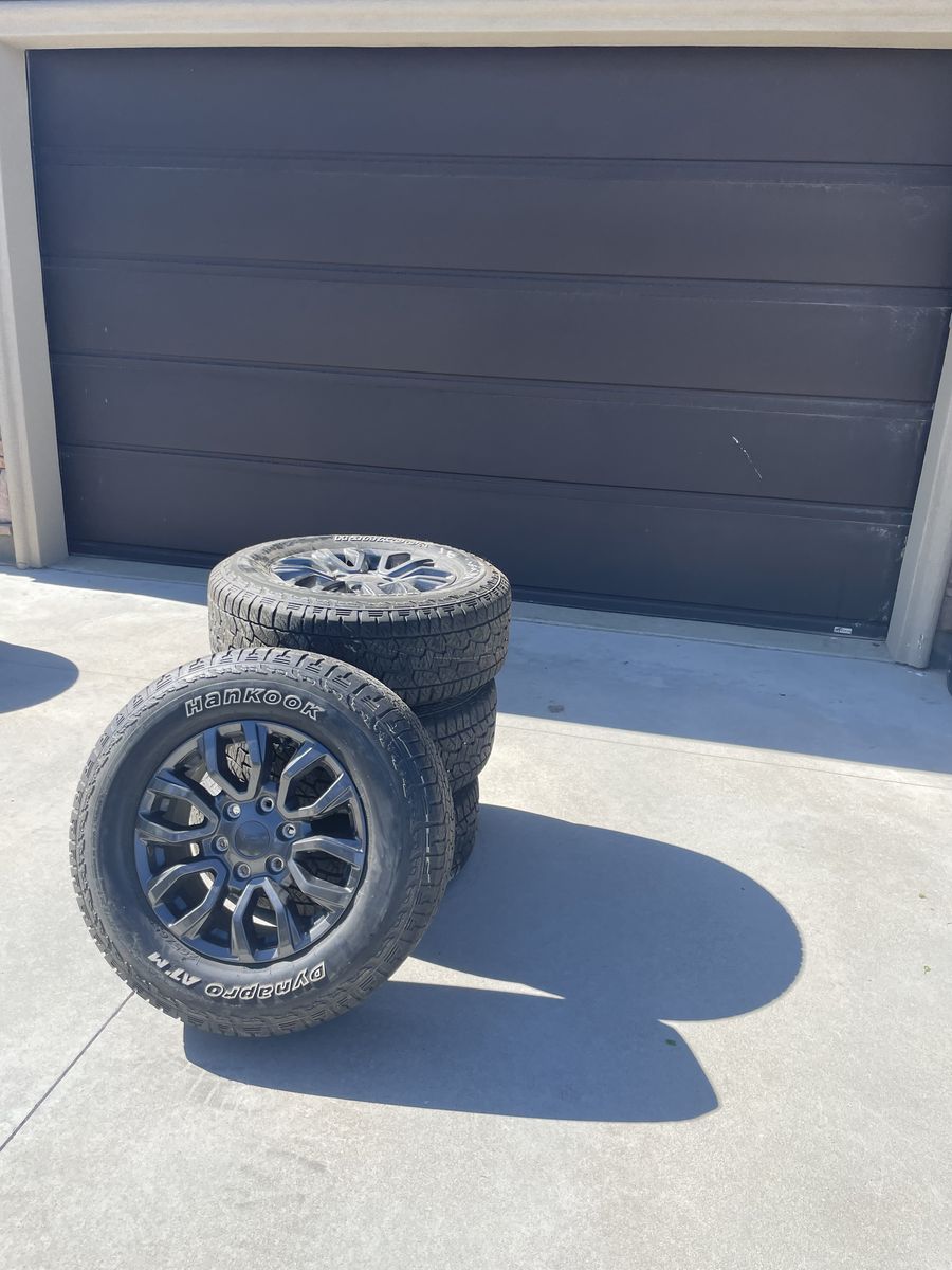 Wheels and tires off of a 2019 ford ranger.
