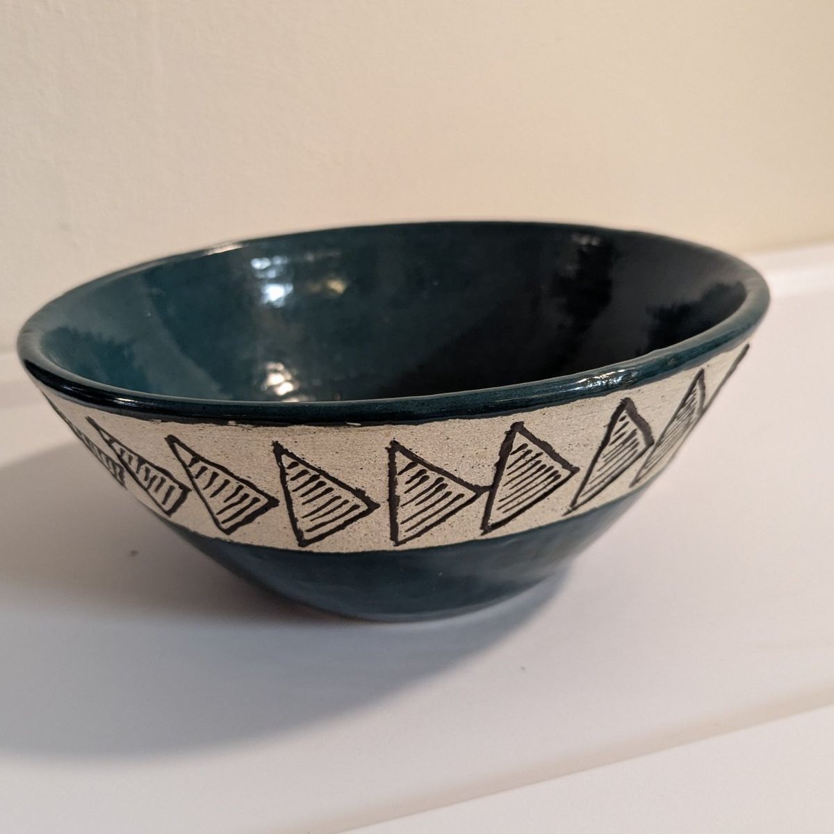 larger pottery bowl bluish emerald green