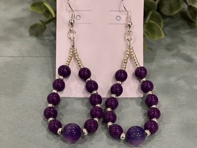 Amethyst & Silver Beaded Teardrop Dangle Earrings