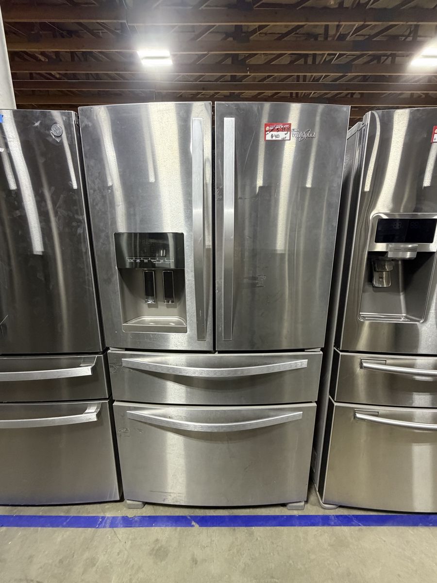 GOOD WHIRLPOOL STAINLESS STEEL 4-DOOR FRIDGE