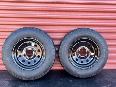 Set of 2 Free Country ST 175/80 D 13 Trailer Tires Mounted on New Black Mod Wheels 5 on 4.5 Brand New