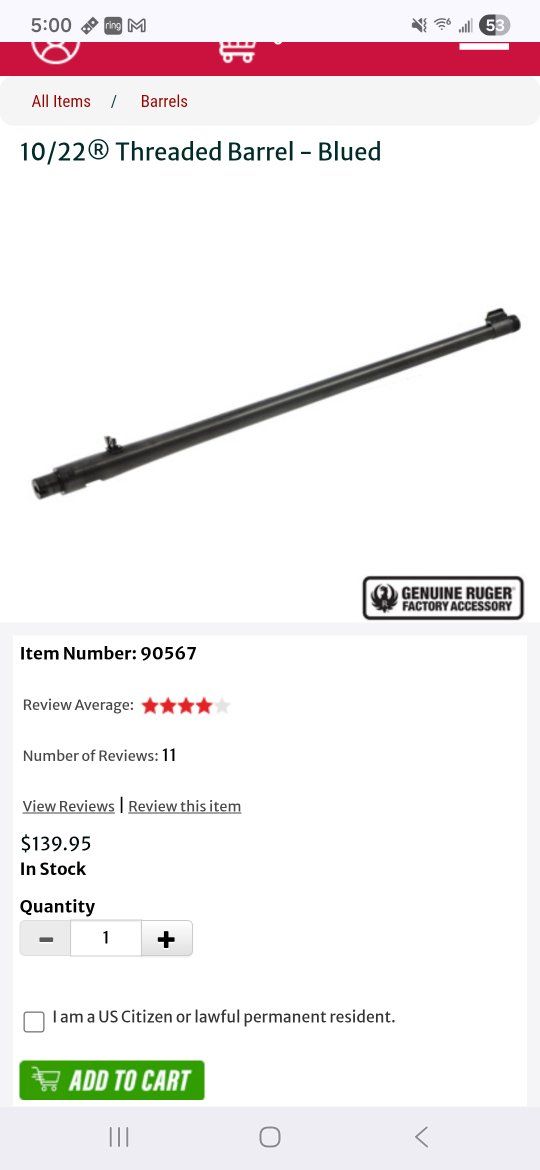threaded Ruger 10/22 barrel