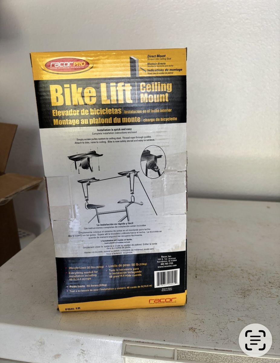 Racor Pro PBH-1R Bike Lift Ceiling Mount - Up to 50lbs, Easy Storage