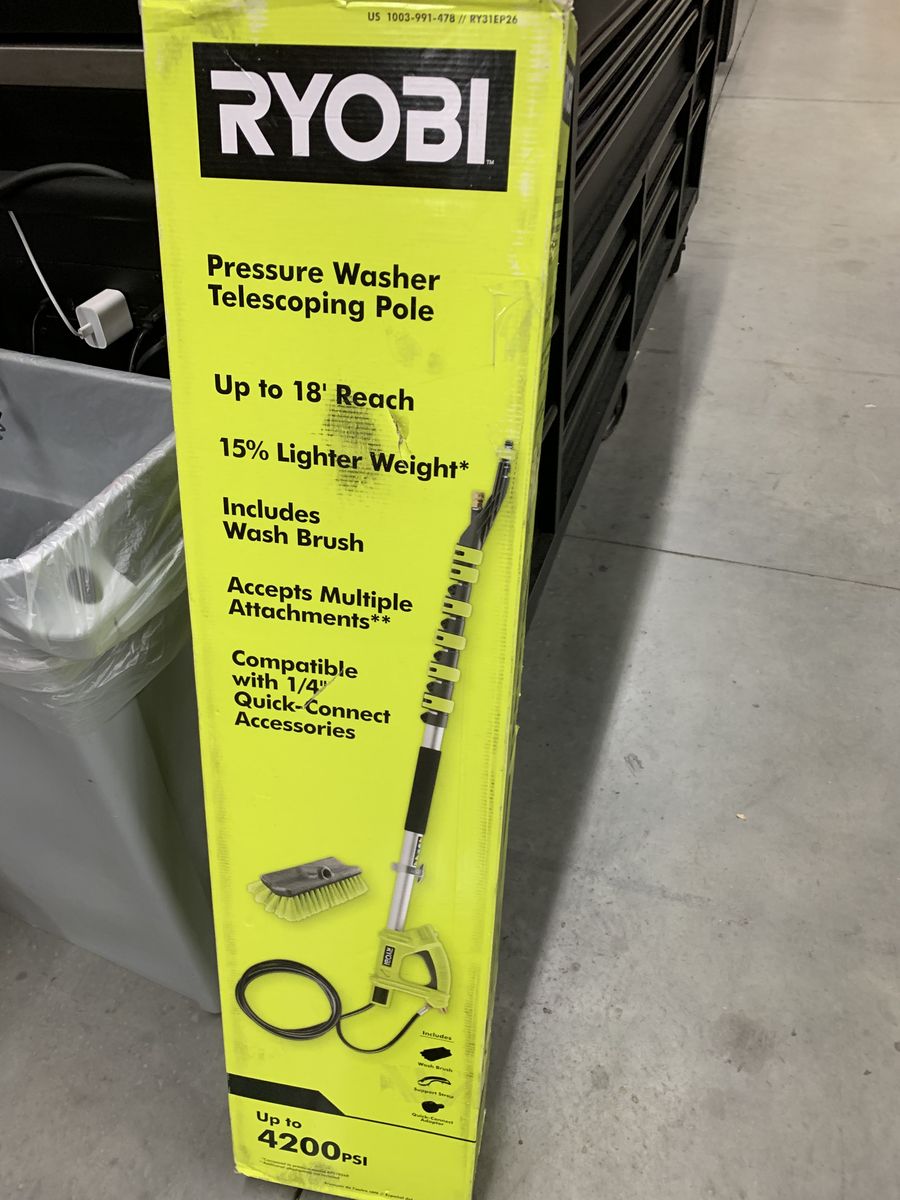 RYOBI 18 ft. Telescoping Extension Pole with Brush for Most Gas Electric and Cordless Pressure Washers up to 4200 PSI