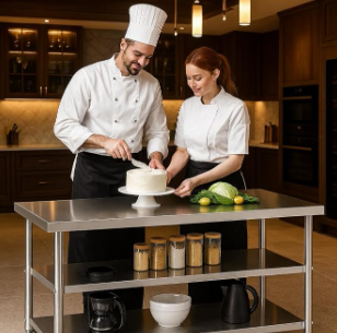 Stainless Steel Table with Wheels for Food Preparation and Work