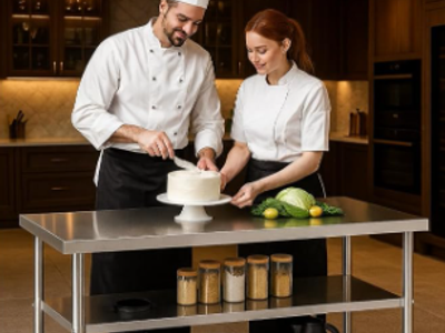 Stainless Steel Table with Wheels for Food Preparation and Work
