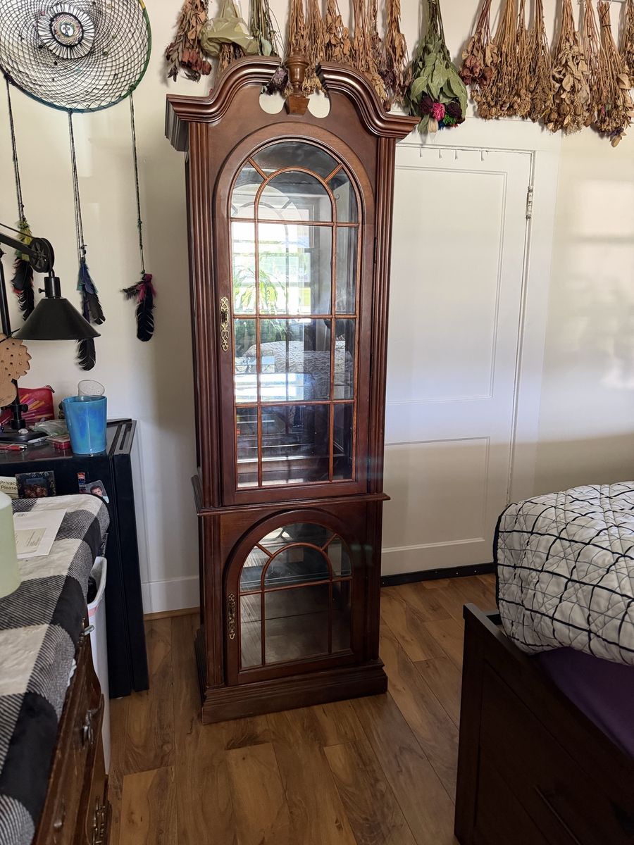 Vintage Wooden Curio Cabinet with Glass Shelves and Doors - Classic Display Furniture