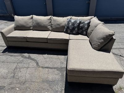 Sectional Couch Sofa with Chaise and Throw Pillows - Beige Fabric