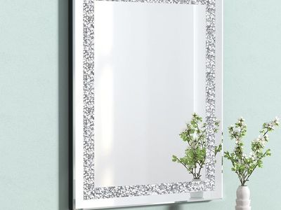 Crystals Framed Wall Mirror, Decorative Glam Vanity Mirror, 16x20 Inches