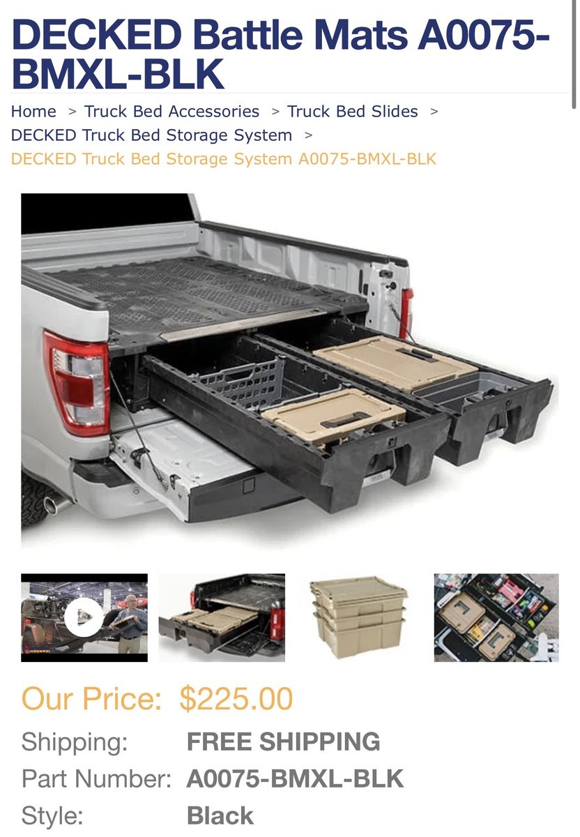 DECKED A0075-BMXL-BLK Rubber Floor Battle Mat 74"x64" Black for Full-Size Long Drawer System