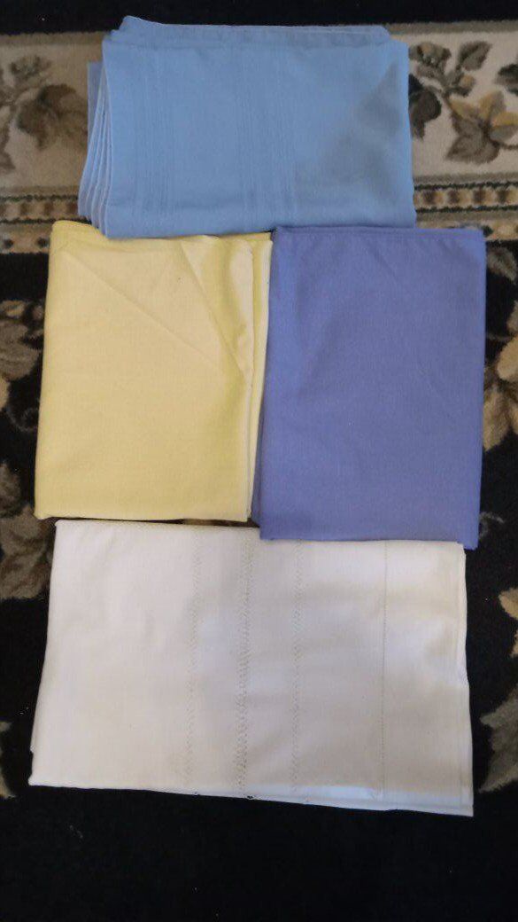 4 Tablecloths Large Rectangle White, Blue, Yellow,
