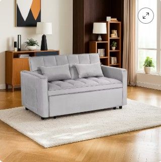New - Resenkos 54" Adjustable Backrest Sofa w/ Double Armrest & Pouch Silver Grey, Variable Sofa Bed