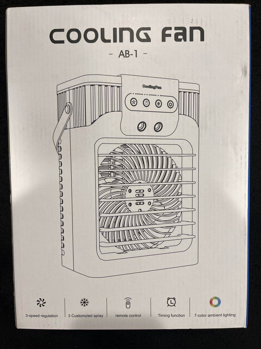 AB-1 Portable Cooling Fan - 3-Speed, 3 Spray Modes, Remote Control, Timing, 7-Color Ambient Light