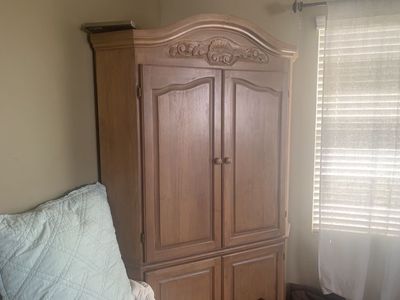 Vintage Wooden Armoire Wardrobe Cabinet with Carved Details - 78 Inches High