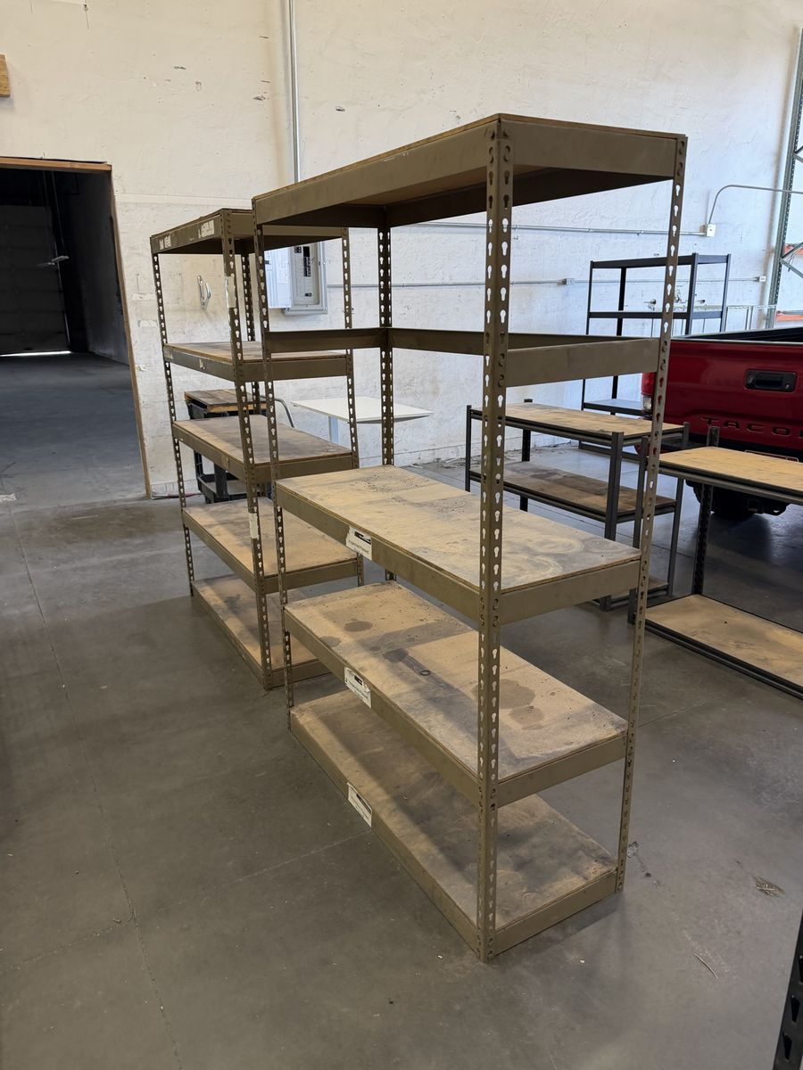 Metal Shelving Units with Wood Shelves — 2 Available