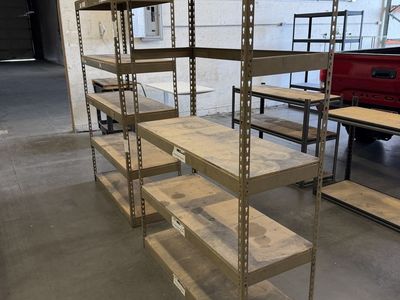 Metal Shelving Units with Wood Shelves — 2 Available