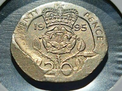 Rare 1995 British 20 Pence Coin w/ "Cud" Error