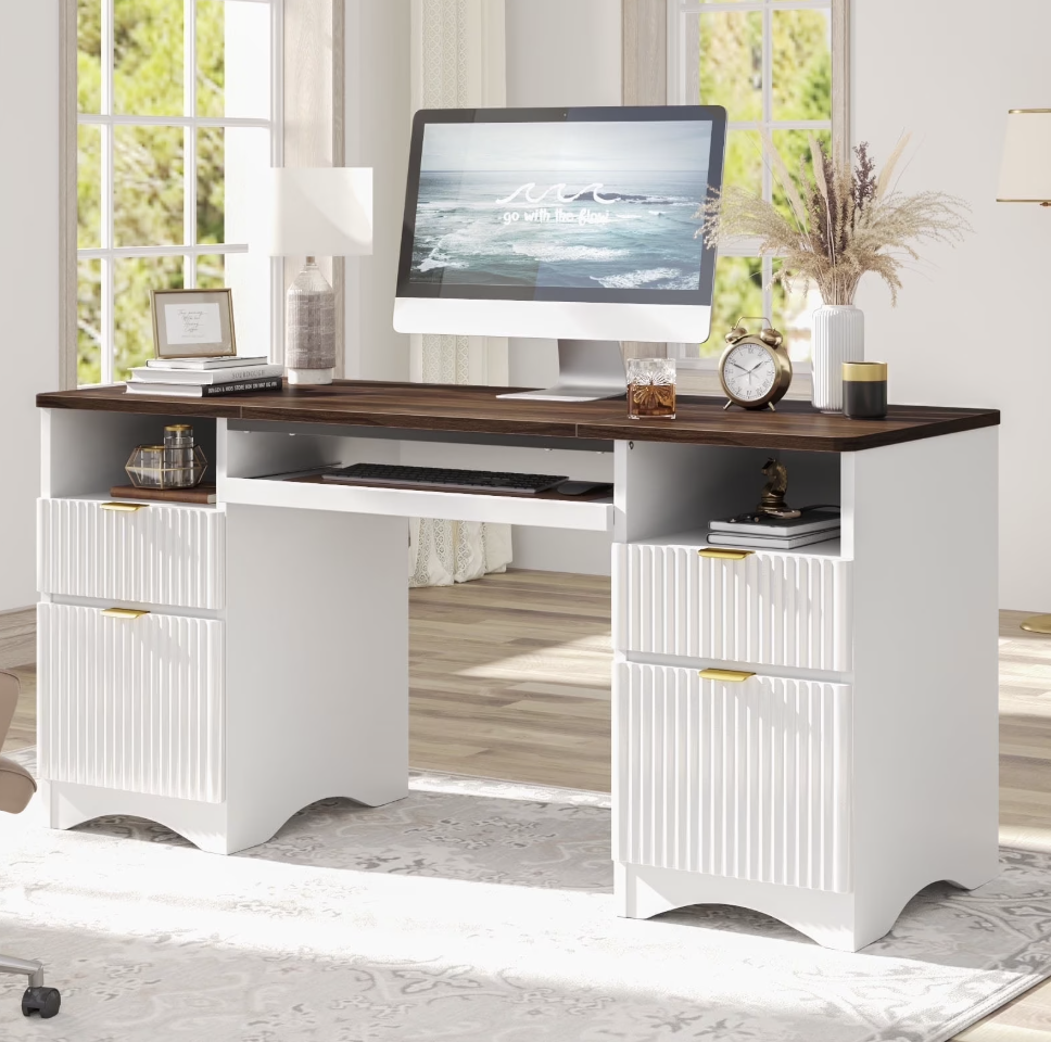 New in box - 59" White Computer Desk with Storage Drawers