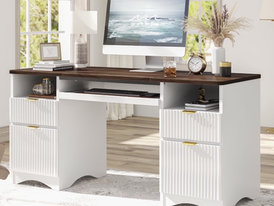 New in box - 59" White Computer Desk with Storage Drawers