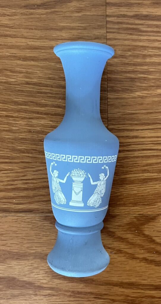 Light Blue Painted Glass Greek Mini Vase/Decor