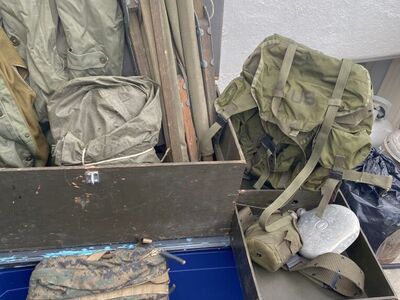 Vintage GI Military Gear! Pup Tent, Cot, Coat, Etc