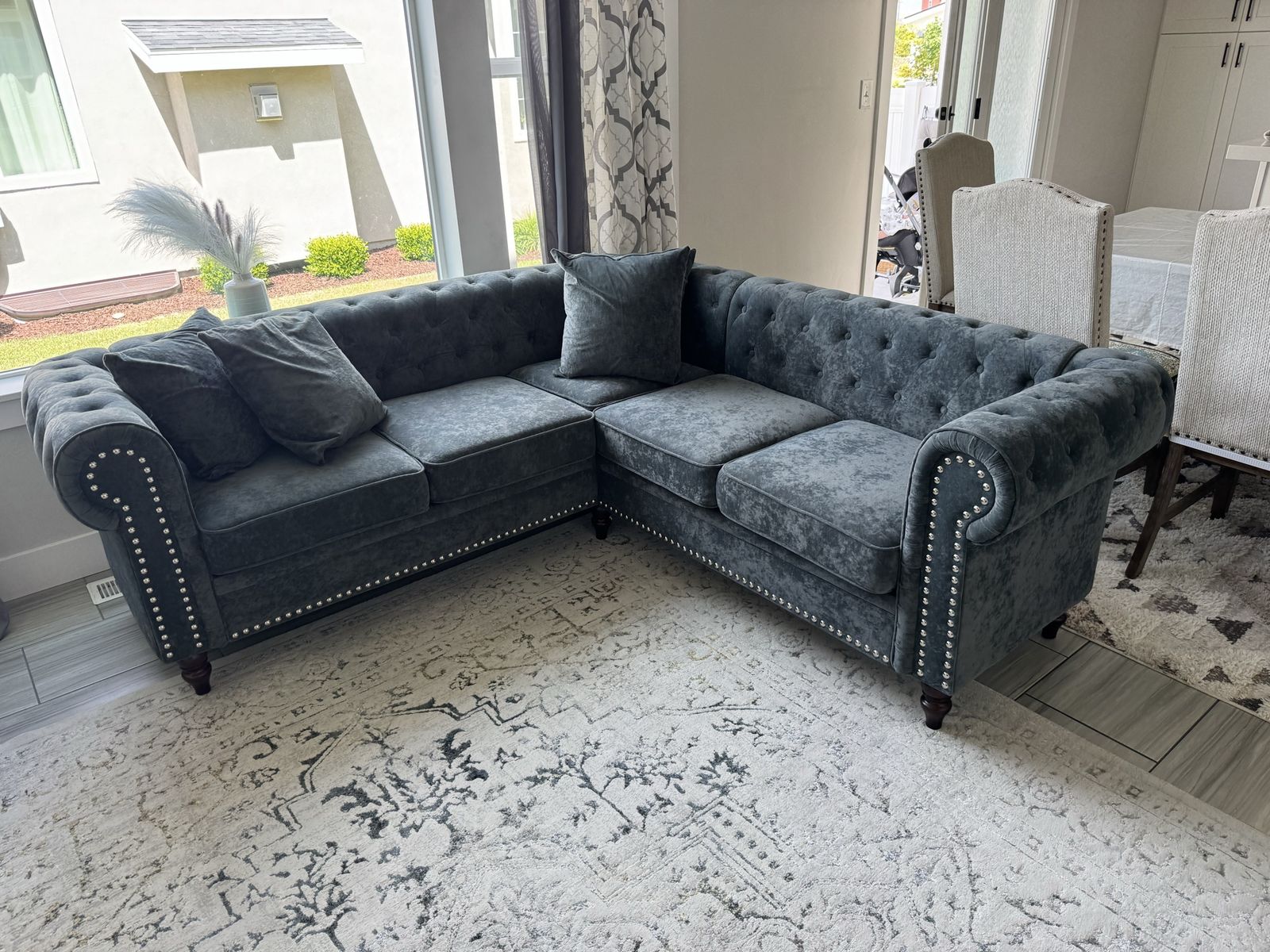CRO Decor 62.5" Dark Gray Flannel 2-Piece Couch Living Room Sofa Set